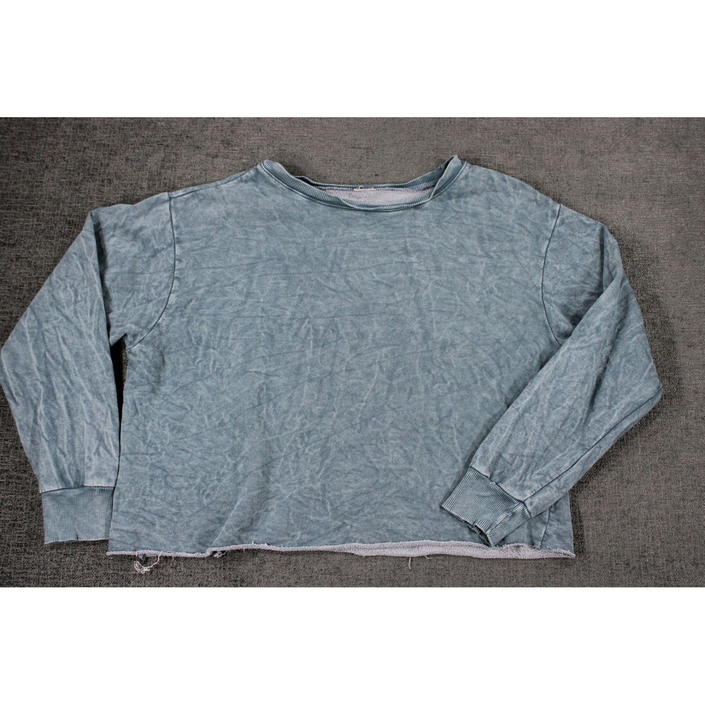 Project Social T Acid Wash Blue Raw Hem Sweatshirt French T Long Sleeve Box Top